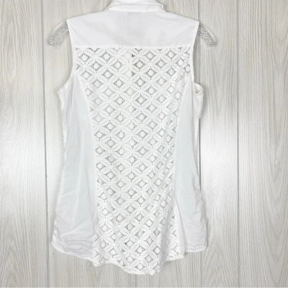 Cabi | White Button Down Lace Sleeveless Cluny Blouse Size XS - Picture 2 of 14